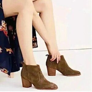 Madewell Brown/Green Suede Brenner Stacked Heel Booties Ankle Boot 7.5